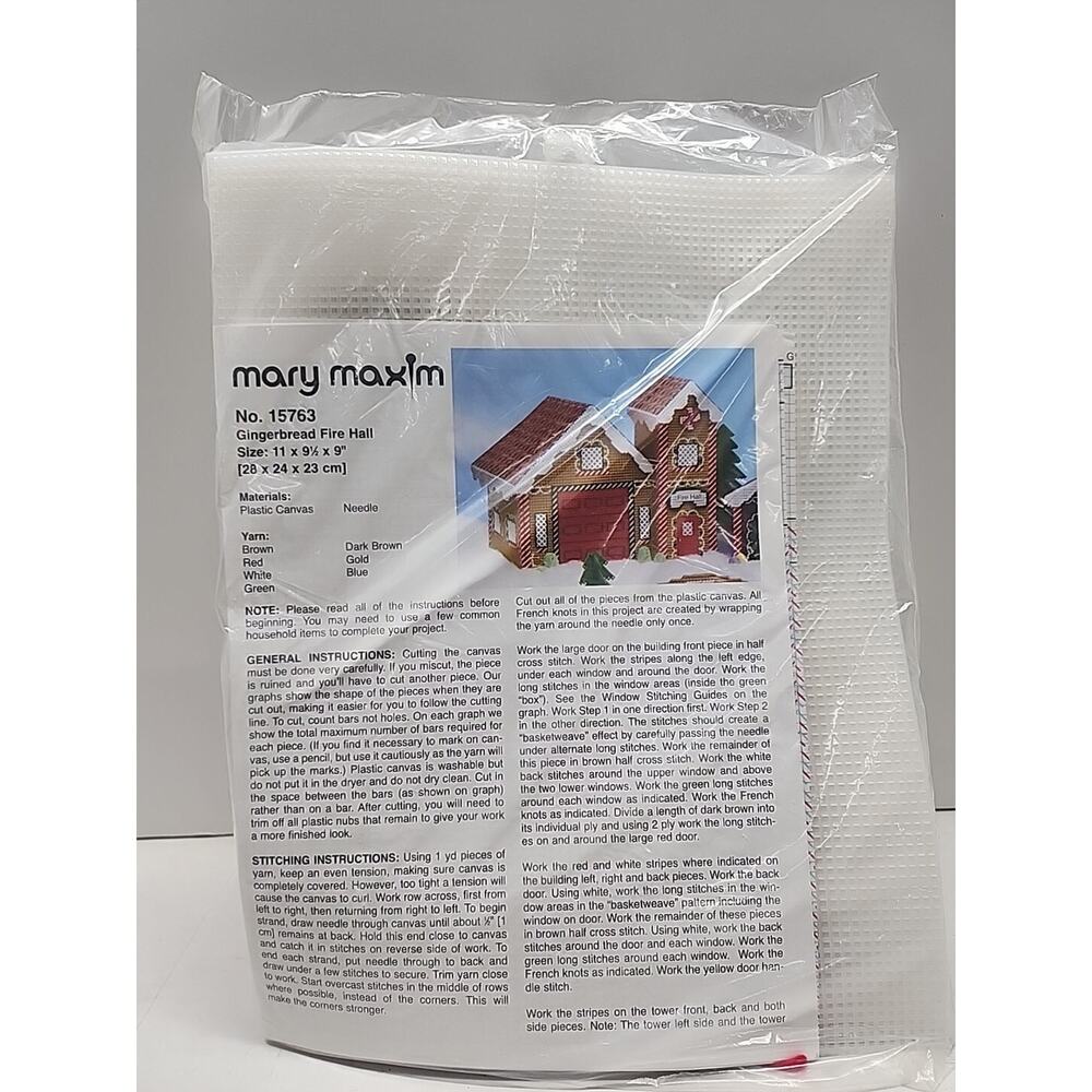 Mary Maxim plastic canvas Stitch Kit sealed Gingerbread Fire Hall 15763